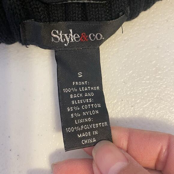 Style & Company Women's S Black Leather Rip Knit Jacket Full Zip High Neck Goth - Picture 4 of 12